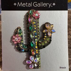 Metal Gallery Colorful Cactus Brooch with Rhinestone Accents New